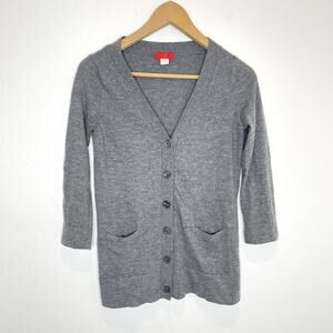 Jennie Liu Cashmere Cardigan Sweater Womens Medium Gray 3/4 Sleeves